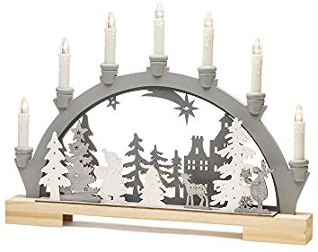 Konstsmide Schwibbogen/LED Weihnachtsmann und Rentier Szene Holz Tischdeko/Innen (IP20) / Trafo oder Batteriebetrieb (exkl.) / 10 warmweiße Dioden/transparentes Kabel