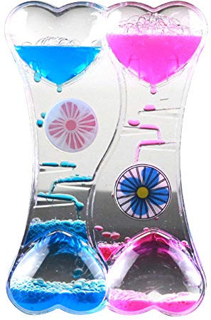 Benoon Sablier double cœur avec mouvement liquide et bulles - Bleu et rose