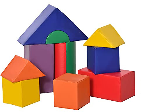 HOMCOM 11 blocchi di costruzione in schiuma - moduli motorie - Giocattoli educativi - Schiuma EPE rivestita in PU Multicolore