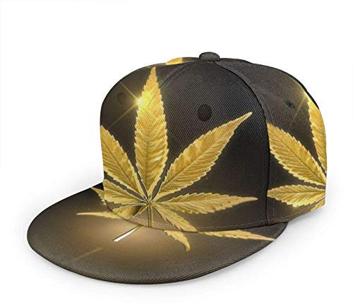 Oaieltj Unisex Baseball Cap Herren Damen Einstellbare Snapback Trucker Hat Mode Hip-Hop Baseball Cap, Cool Gold Golden Cannabis Weed Black, One size