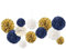 NICROLANDEE 12 Stück marineblaue und goldene Seidenpapier-Pompons für Hochzeitsparty-Dekorationen, Geburtstagspartys, Junggesellinnenabschiede, Baby- und Brautpartys, Eid Mubarak Ramadan Dekoration