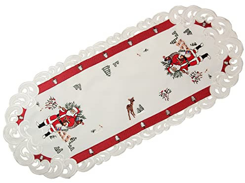 Weihnachtsmann in Winterlandschaft Stickerei Tischläufer 40 x 90 cm Polyester, rot-weiß