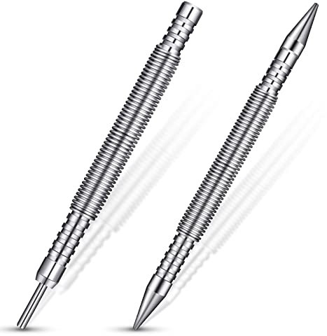2 Pieces Nail Set and Hinge Pin Tool 1/32 2/32 Inch Nail Punch Dual Head Door Pin Removal Tool Hammerless Spring Pin Punch Door Hinge Pin Remover Tool Small Spring Loaded Center Punch