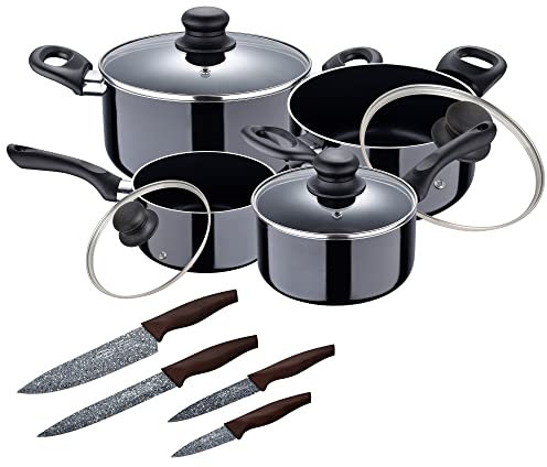 JUEGO DE BATERÍA DE COCINA EN ALUMINIO PRENSADO + SET DE 4 CUCHILLOS ACERO INOXIDABLE