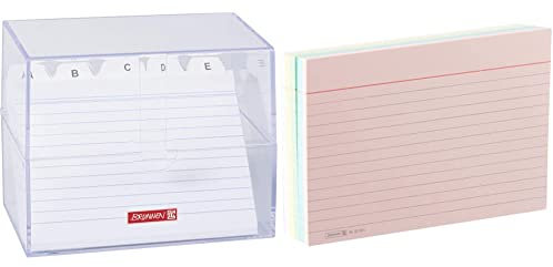 Brunnen 1020560 Karteikasten 16, 1 x 13, 7 x 8, 5 cm Polystyrol Transparent & 102260195 Karteikarte (A6 liniert, 100 Stück, eingeschweißt) sortiert