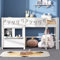 FEZTOY Kinderbett, Hochbett 90x200 mit Leiter, Etagenbett mit Wandtafel & Kleiner Ablage, Spielbett, Hausbett, Stockbett, Holzbett, Bettgestell, Jugendbett, Weiß