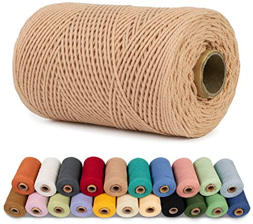 LEREATI Makramee Garn 1mm x 200m Baumwollgarn Baumwollkordel Baumwollseil Baumwollschnur, Macrame Cord 1mm for Makramee und DIY Basteln, Traumfänger, Garten, Hochzeit Dekorationen (Kaffee)