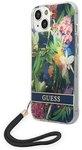 Guess GUOHCP14SHFLSB Hülle für iPhone 14 6,1 blau/Blue hardcase Flower Strap