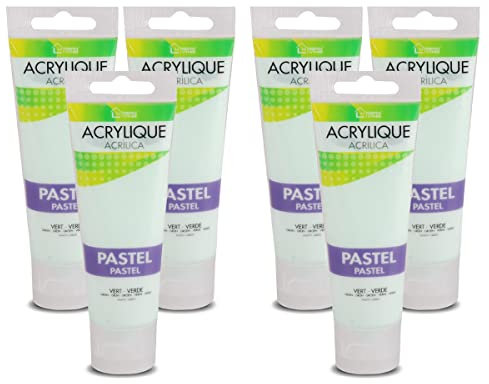 JUANIO Juego de 6 Tubos de Pintura Acrílica Verde Pastel, Color de Tonos Pastel, Pintura sobre Lienzo, Madera, Papel, Cuero y Tela, con Tonos Suaves, Capacidad 75 ml