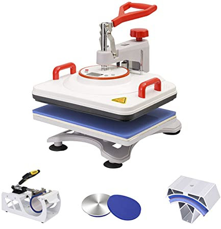 5 en 1 Prensa de Calor 29x38cm Transferencia Digital Sublimación Calor Prensa, Multifuncional Máquina de Prensado en Caliente para Sombreros Gorras Camisetas Tazas Plato,Blanco