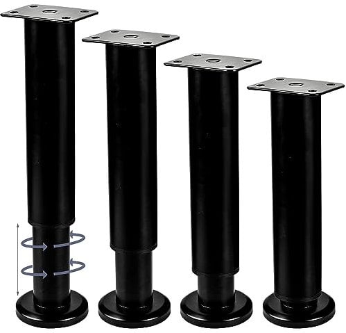 7-13 Inch / 18-32cm Adjustable Furniture Legs, 4 Pcs Black Metal Bed Frame Center Slat Support Feet Heavy Duty DIY Replacement Legs for Cabinet Table Sofa Couch Chair Desk