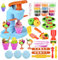 VBACALA Knete Set,Knete Zubehör Knete Eismaschine Set für Kinder,Kinderknete Eismaschine Kitchen Creations 34PCS Knetwerkzeug mit 12 Farben Knetmasse,Knete ab 3 Jahre Mädchen & Junge