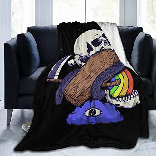 NLWQEKV Decke mit Vintage-Skelett mit Sarg und Sense, Bedruckte Flanell-Überwurfdecke, 203,2 x 152,4 cm, Anti-Pilling-Decke, Bett, Sofa, Wohnzimmer, Schlafzimmer