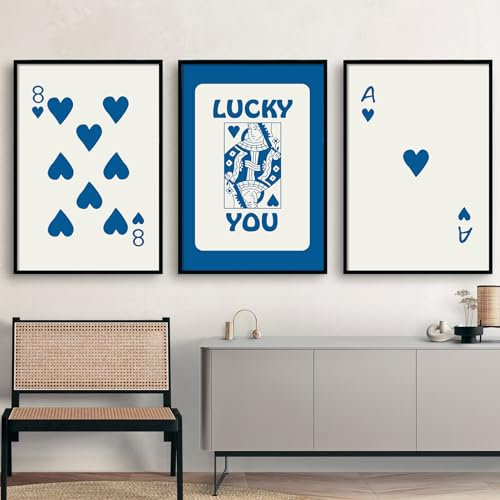 Lucky You Poster, flippige blaue Wandkunst, Retro, trendig, ästhetischer Druck, marineblau, Karten-Poster, Spielkarte, Leinwand, Wandkunst, Vintage, adretter Druck, As-Karte, Gemälde für Wohnzimmer,
