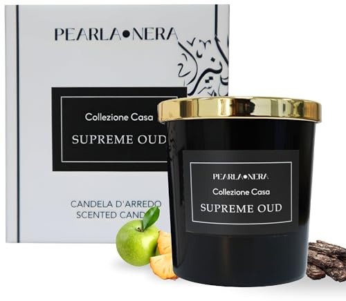 Supreme Oud Scented Soy Candle by Pearla Nera | Enriched with Luxurious Amber, Musk, and Vanilla | Non-Toxic, Eco-Friendly Ambiance Ultra-Clean Aromatherapy | Home Décor and Gifting