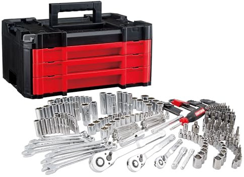 Craftsman VERSASTACK Mechanics Tool Set, 1/4 and 3/8 Drive, 3-Drawer Durable Tool Box Included, 262 Piece (CMMT45309)