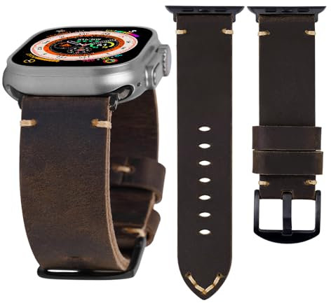 KONAFEI Strap Compatible with Apple Watch Ultra 2/1 49mm 45mm 44mm 42mm 41mm 40mm 38mm Leather Replacement Strap for iWatch Series 9/8/7/SE/6/5/4/3, 210 mm, Leather