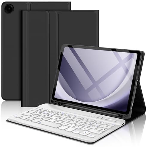 AVNICUD Tastatur für Samsung Galaxy Tab A9 2023 8.7, Samsung Tab A9 Hülle mit Tastatur Magnetische Abnehmbarer QWERTZ Layout Bluetooth, Schwarz
