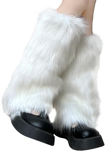 NyxSeat 1 Paar Warme Und Flauschige Weiße Beinstulpen, Weiche Beinstulpen Aus Kunstfell, Flauschige Beinstulpen Für Gemütliche Wintertage