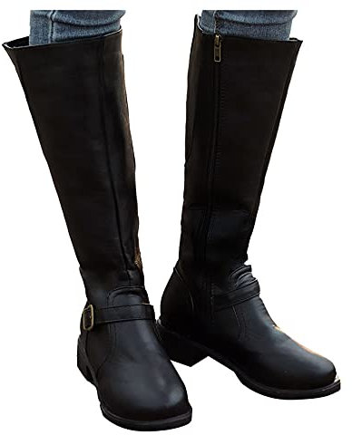 Générique 2024 AI - Cuoio rotondo tacco a punta Vintage caldo mantenere stivali donna stivali cerniera scarpe donna stivali Estate Scarpa Inverno, Le Noir, 42 EU