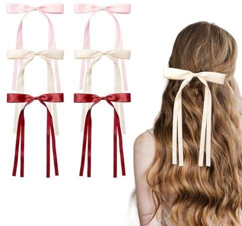 AOKSUNOVA 6 Stück Haarschleife,Schleife Haare Damen, Haarspangen mit Schleife, Schleifen Haare Mädchen Hair Bows für Party, Frauen, Mädchen(Rot Beige Rosa)
