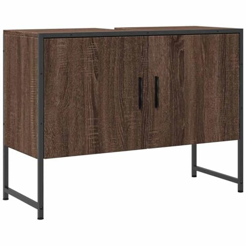 vidaXL Waschbeckenunterschrank, Waschbeckenschrank mit viel Stauraum, Unterschrank für Waschbecken Waschtisch, Badschrank Badezimmerschrank Badmöbel, Braun Eichen-Optik Holzwerkstoff