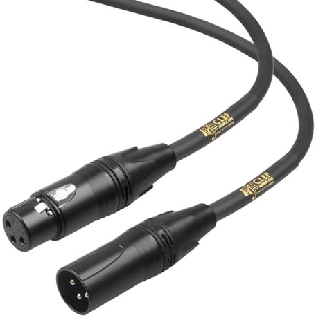 Clef Audio Labs Premium 50ft XLR Male to Female Cable - Balanced, Shielded, 22AWG Oxygen-Free Copper, Black Zinc Alloy Shell, Gold Plated Connectors, with Cord Caddy for Easy Storage and Transport