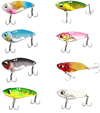 Vueinrg 8 Stück Jig Spinner Set 7g Forellenköder Angelköder Forellen Wobbler Kunstköder Set mit Haken für Verwendung in Salzwasser Süßwasser Forelle Barsch Hecht