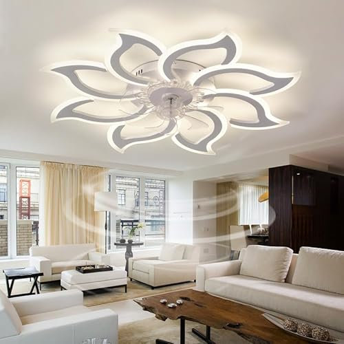 Caufloce Grande Ceiling Fan with Light Dormitorio LED Regulable Ventilador de Techo con Luz Reversibile Moderno Mando a Distancia Silencioso Ceiling Fan with Light Flor Smart 6 Velocidades-Blanco