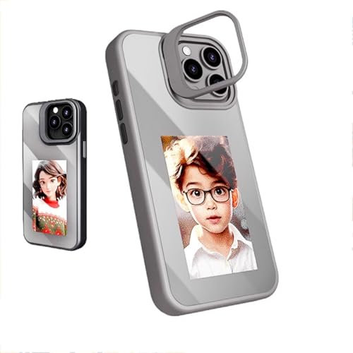 QSM E-Ink Bracket Phone Case for iPhone 13 Pro Max,Photo Customiza InkCase Instantly Display Photos On Ink Screen Back Cover Personalize Your Phone (Light Grey, for iPhone 13 Pro max with Bracket)