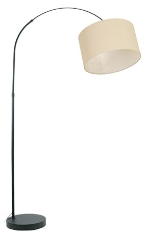 ValueLights | Black Metal Arched Stem Curved Arm Floor Lamp with Natural Drum Shade for Living Room Lounge | Floor Lamps, Home Décor & Improvement Essential | Included LED Bulb