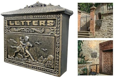 MZPOZB Briefkästen Wandbriefkasten im Vintage-Stil, abschließbar, Eisen, wasserdicht, mit Schlüssel, Retro-Stil, for Hauspfosten, Brief, Bronze, for Haus, Stadthaus Postkasten