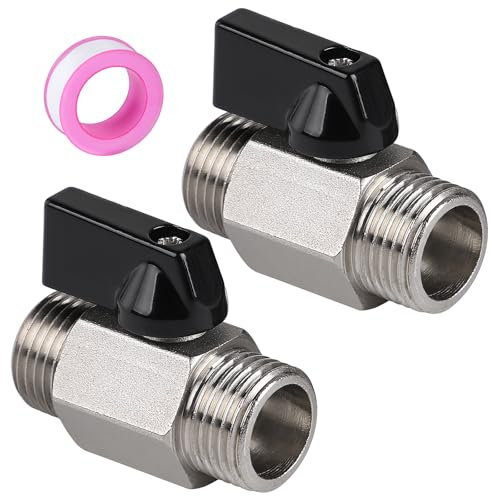 EFUTURETIME 2 x Mini Kugelhahn 1/2 Zoll Absperrhahn, 1/2 AG x 1/2 AG Absperrventil, Messing Vernickeltes Kugelventile mit Teflonband