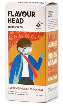 Flavour Head Supreme English Breakfast I Kenyan, Indian Assam and Chinese Keemun Black Tea I 15 Tea Bags, 52.5g