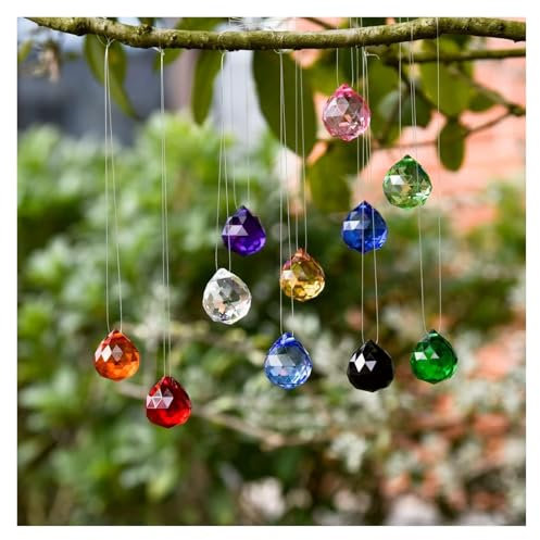 Decoración Colgante de atrapasueños, atrapasueños for Ventana, 20 Bolas de Cristal facetadas Multicolores, Cristales Colgantes, prismas, Colgantes de arcoíris