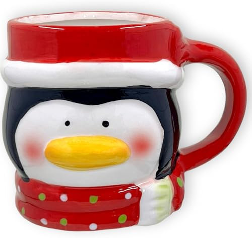 MIJOMA Taza de Navidad – Encantadora taza de cerámica con diseño navideño 3D – Perfecto para bebidas frías y calientes – 300 ml – Taza de té y decoración de cocina (Frosty Penguin)