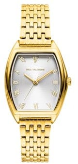 PAUL VALENTINE – Damenuhr Avenue Gold oval 26,5mm – Stilvolle Uhr mit abgerundetem Design, Link-Armband & Edelstahlgehäuse – Armbanduhr 5atm wasserfest – Womens Watch Frauen