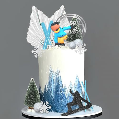 ZXSWEET 16 Count Pastel/Light Cake Toppers - Skiing, Snowboarding, Winter Sports Themed Cake Decorations for Birthday Parties