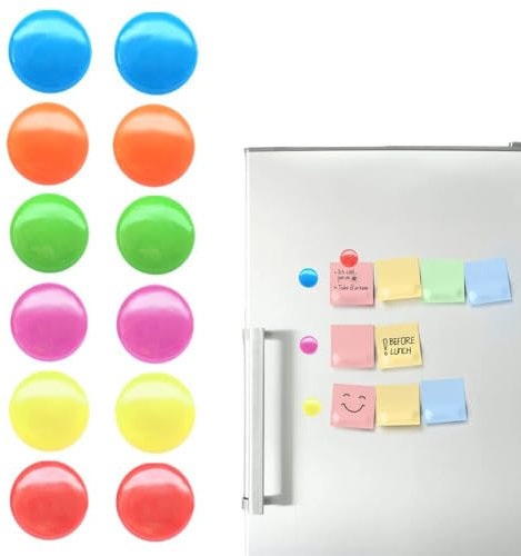 JIADEXIN 12 Pieces Color Fridge Magnets - 32mm Round Whiteboard Magnets Strong Notice Board Button Magnets DIY Crafts Home Office School