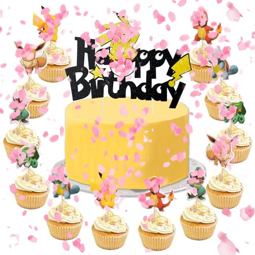 YOGARTH 25 Stück Tortendeko Nicht Essbare Junge Mädchen, Kuchen Deko Kinder, Happy Birthday Cake Topper Set für Kindergeburtstag Party Kuchen Dekoration (B)