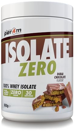 Per4m Isolate Zero Premium Whey Protein Powder | Superior Flavour Ultra Filtered + Amino Acids | Fast Absorbing Zero Sugar Gluten Free Shake for Lean Muscle & Recovery (900g, Dubai Chocolate)