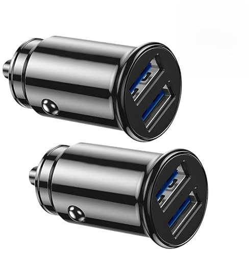 2 adattatori USB per accendisigari da auto, ultra compatti, 2 porte USB, 5 V/3,1 A, in lega di alluminio, ricarica rapida per iPhone 16/15/14/13/Pro Max, Android (nero)