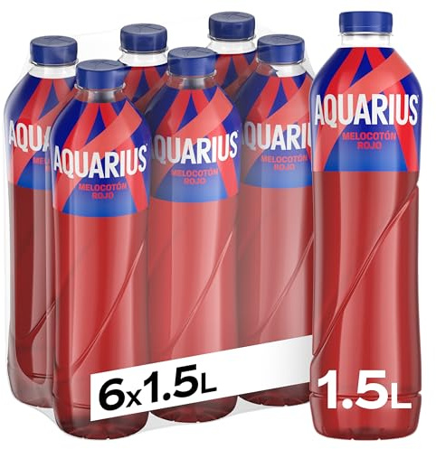 AQUARIUS Melocotón Rojo, Bebida Hidratante con Sales Minerales, Baja en Calorías - Pack 6 Botellas de 1.5L