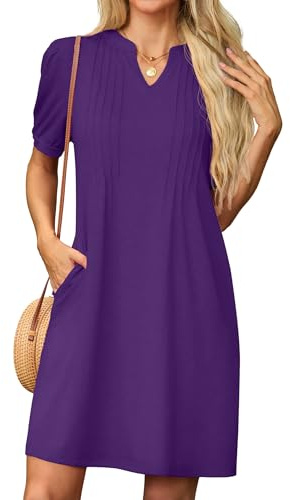 GRECERELLE Womens Dresses Summer Casual Short Sleeve V Neck Shift Dress for Women Ladies T Shirt Dress with Pockets (Morning Glory Purple, XXL)