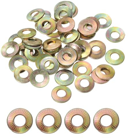 PATIKIL M5x12x1mm Flat Washers 50Pcs 65Mn Steel Belleville Spring Disc Washer Conical Knurled Metric Gasket for Automotive Industrial Construction (Yellow Zinc Plating)