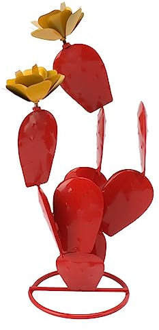Qcwwy Squisito Cactus in Metallo con Scultura di Fiori Vibranti Decorazioni da Giardino per Rosso Esterno