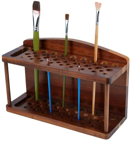 PH PandaHall Porta pennelli in legno a 2 livelli con 44 scomparti, espositore per penne, matite, acquerelli, pennelli da trucco, organizer per scrivania, scuola, ufficio, casa, negozio di articoli