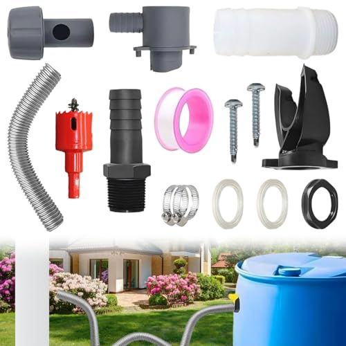 Regenwassersammler Regendieb Wasserfangsystem, 70-100mm Fallrohr Regensammler Speedy mit 100cm Schlauch, Regentonnen Anschluss Verbinder Set mit Montagezubehör
