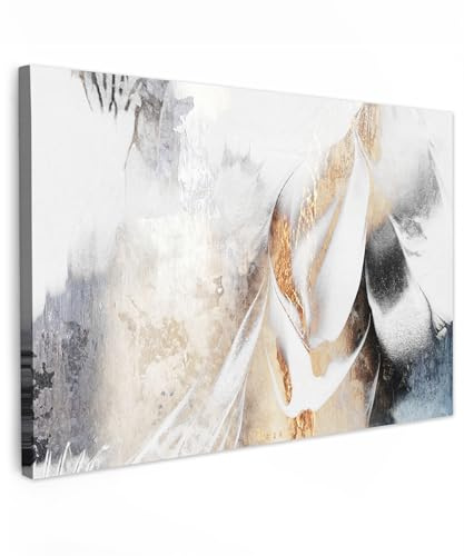 MuchoWow© Wandbilder Wohnzimmer XXL Groß Wanddeko Panorama Zimmerdeko | 140x90 cm - Wandgemälde Zimmer Deko auf Wand Dekoration Wall Art Großes Bild Luxus - Abstrakt - Gold - Weiß