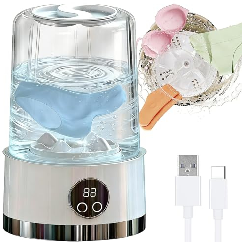 Mini Lavadora Portátil 1L con Tecnología de Lavado a Mano, Miniwash Recargable 3000mAh (Hasta 15 Usos) para Ropa Interior, Calcetines, Bebé y Trapos de Cocina (Blanco)